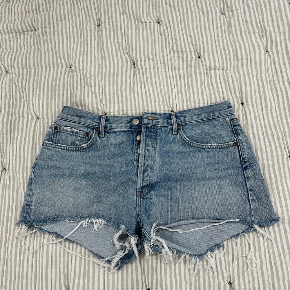 Agolde Light Blue Distressed Jean Shorts
